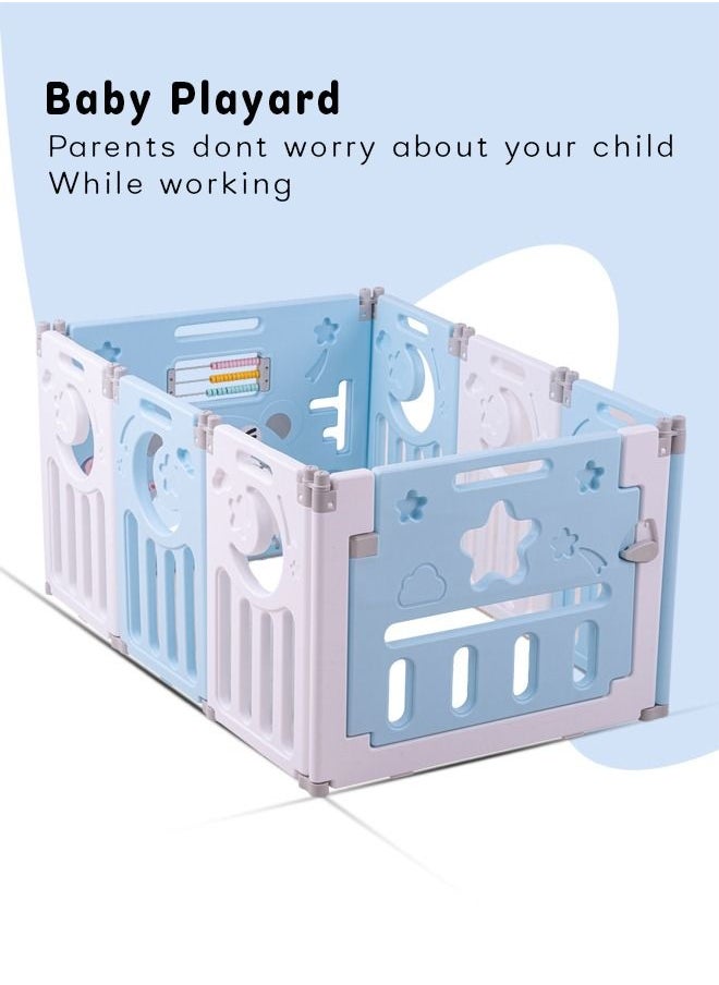 BAYBEE Baby Playard Playpen For Kids Smart Folding Portable Child Play Gate Fence For Kids With Safety Lock Suction Cup Indoor Outdoor Upto 3 Yrs 10 Panels + 2 Gates Blue  - Image 2