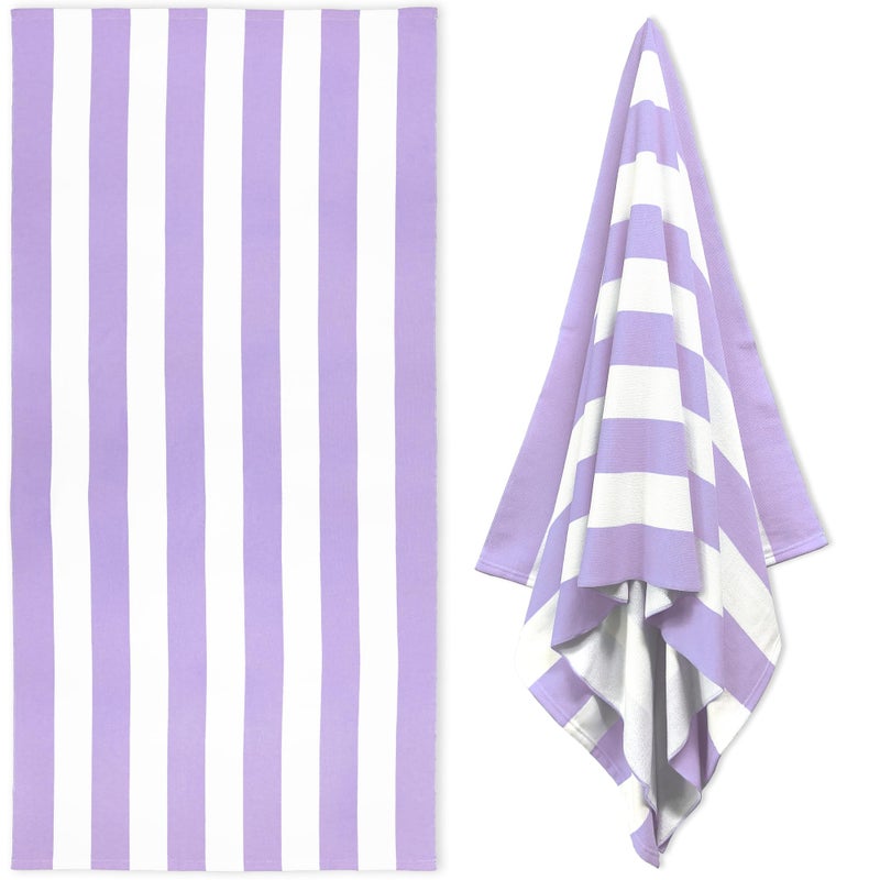 HENBAY Large Oversized Beach Towel - 35 x 70 Inch Microfiber Pool Towel, Purple Striped Quick Dry Cabana Swim Towel - Image 1