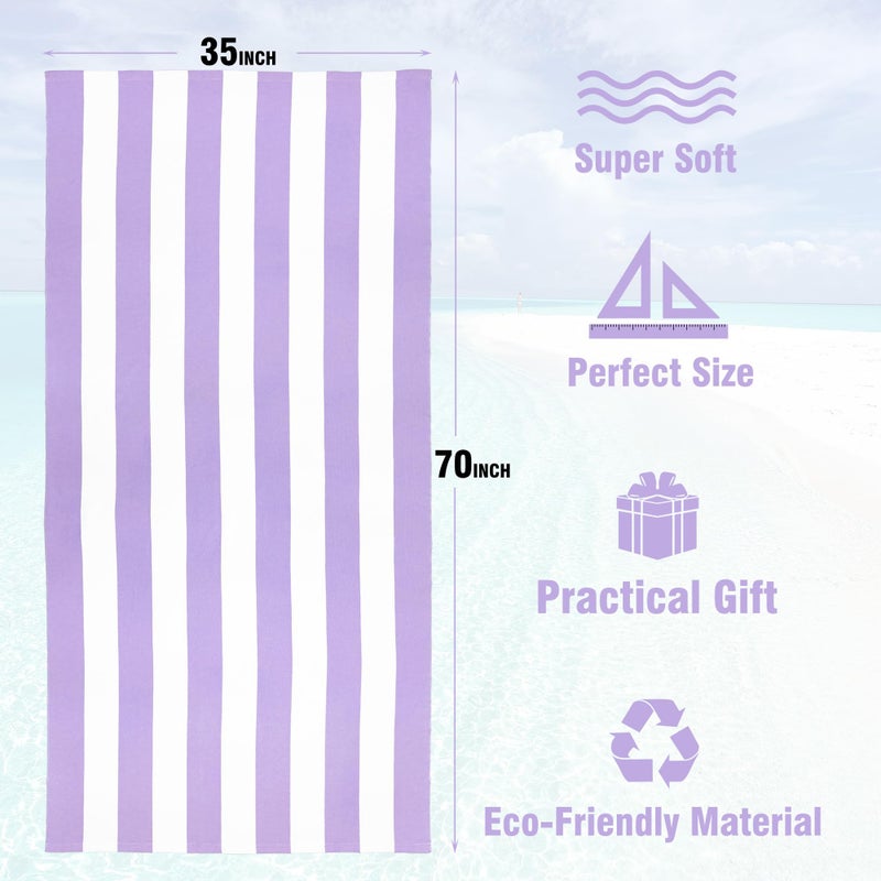 HENBAY Large Oversized Beach Towel - 35 x 70 Inch Microfiber Pool Towel, Purple Striped Quick Dry Cabana Swim Towel - Image 3