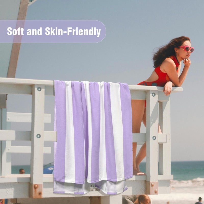 HENBAY Large Oversized Beach Towel - 35 x 70 Inch Microfiber Pool Towel, Purple Striped Quick Dry Cabana Swim Towel - Image 4