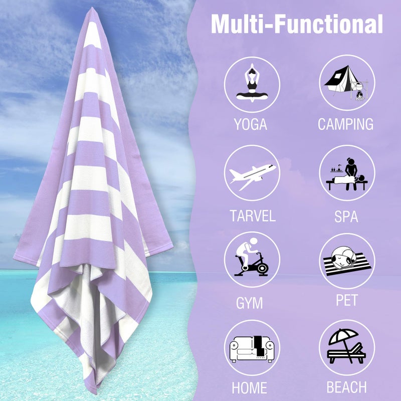 HENBAY Large Oversized Beach Towel - 35 x 70 Inch Microfiber Pool Towel, Purple Striped Quick Dry Cabana Swim Towel - Image 5