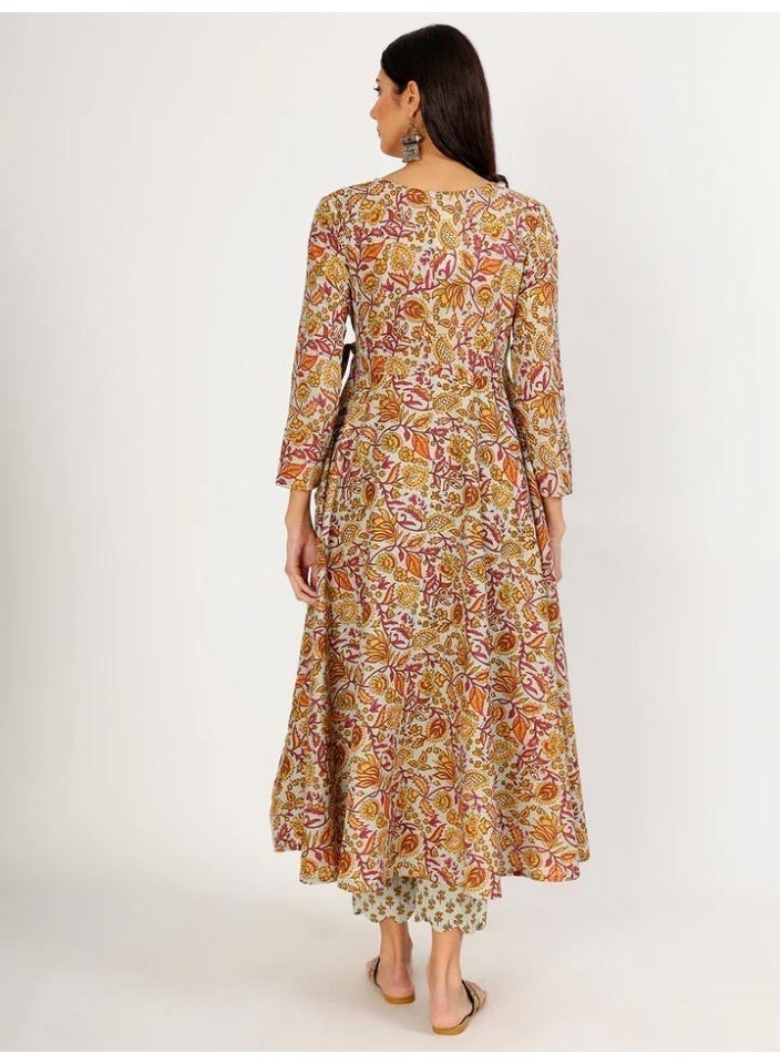 Pure Cotton Floral Long Dress with Pants - Image 3