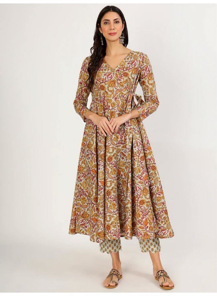 Pure Cotton Floral Long Dress with Pants - Image 4