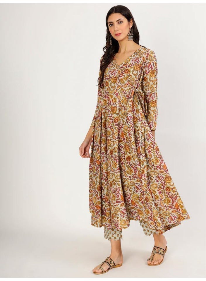 Pure Cotton Floral Long Dress with Pants - Image 5