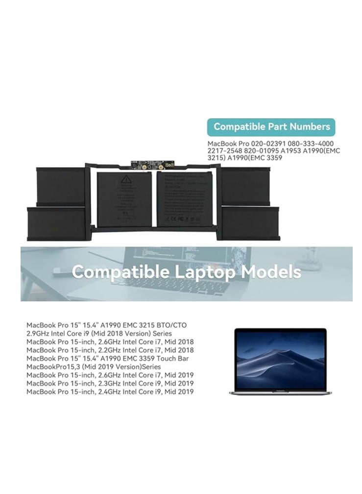 Terabyte بطارية لابتوب بديلة A1953 لجهاز برو 15" مع شريط اللمس A1990 EMC 3215 3359 BTO CTO منتصف 2018 2019 MV902LL/A MV912LL/A MV922LL/A MV932LL/A MV942LL/A MV952LL/A MV962LL/A MV977 222 2LL/A 02B/A - Image 3