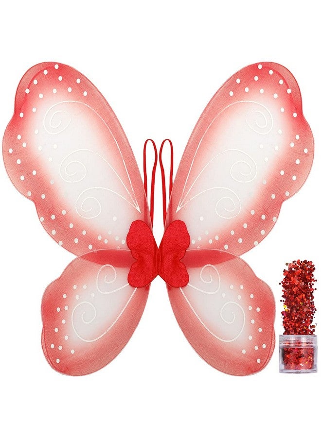 Funcredible Red Butterfly Wings ; Fairy Wings With Chunky Glitter Set ; Butterfly Costume Accessories ; Halloween Cosplay Party Favors For Women And Kids - Image 1