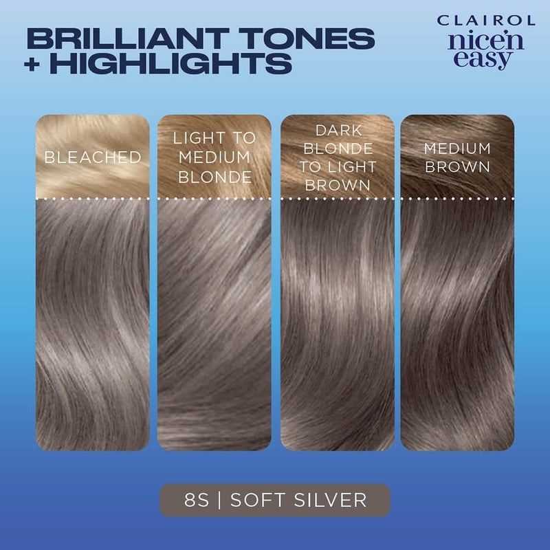 Clairol Nice'n Easy Permanent Hair Dye, 8S Soft Silver Hair Color, Pack of 1 - Image 4