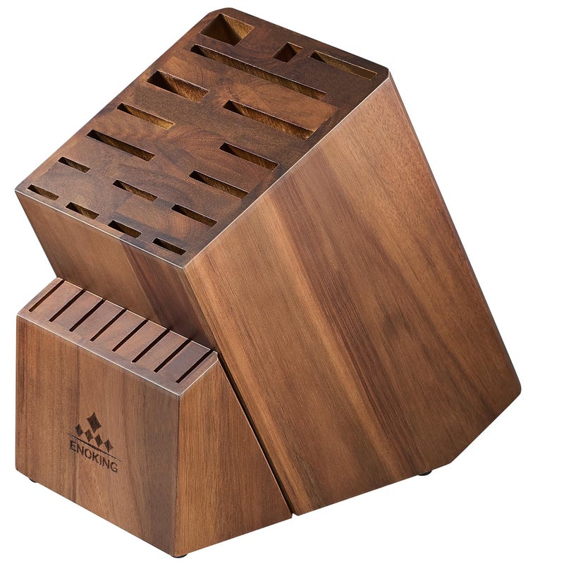 ENOKING Knife Block without Knives Large Knife Holder 25 Slots Acacia Wood Universal Knife Block Butcher Block Countertop for Knife Storage Organizer