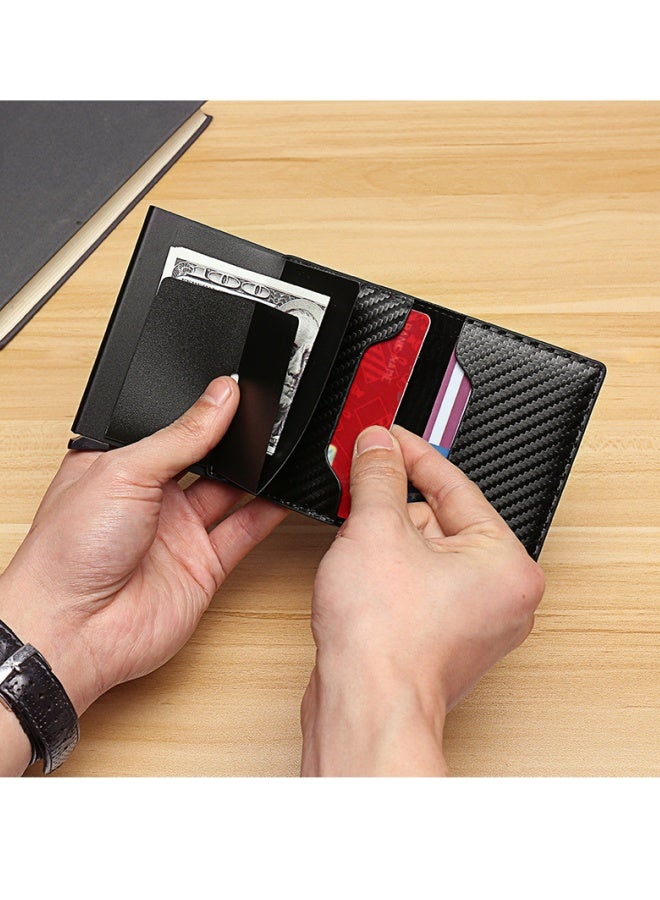 1 Stylish Carbon Fiber Black Anti-Theft Credit Card Bag, Metal Card Box, Men's Wallet Clip, PU Wallet  - Image 4