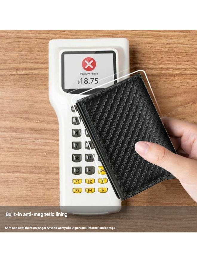 1 Stylish Carbon Fiber Black Anti-Theft Credit Card Bag, Metal Card Box, Men's Wallet Clip, PU Wallet  - Image 3