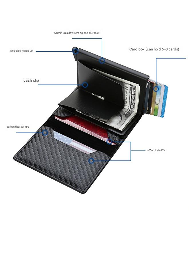 1 Stylish Carbon Fiber Black Anti-Theft Credit Card Bag, Metal Card Box, Men's Wallet Clip, PU Wallet  - Image 2