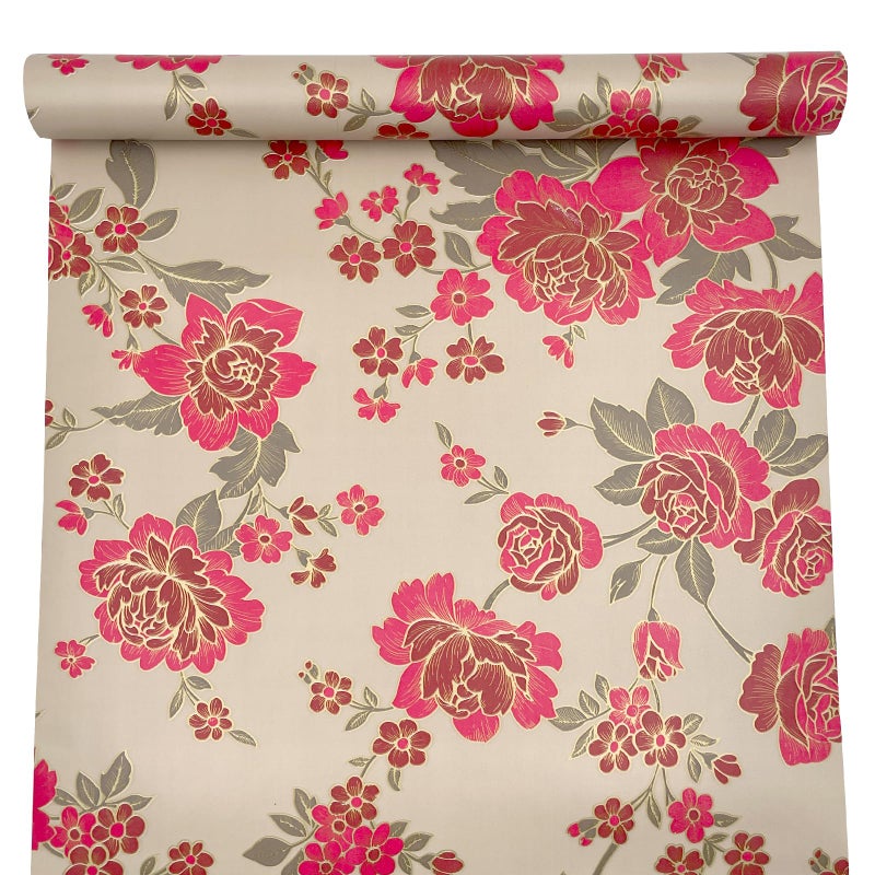 Yifely Vintage Red Peony Removable PVC Shelf Drawer Liner Home Decor Makeup Boxes Storage Cabinets DIY Paper 17x118 Inch