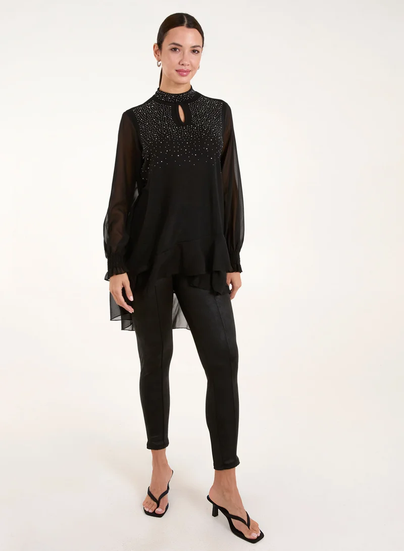 Blue Vanilla Rhinestone High Neck Top