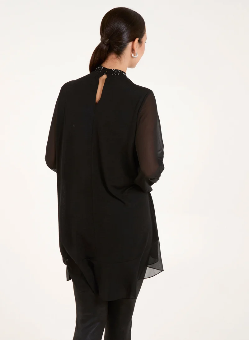 Blue Vanilla Rhinestone High Neck Top