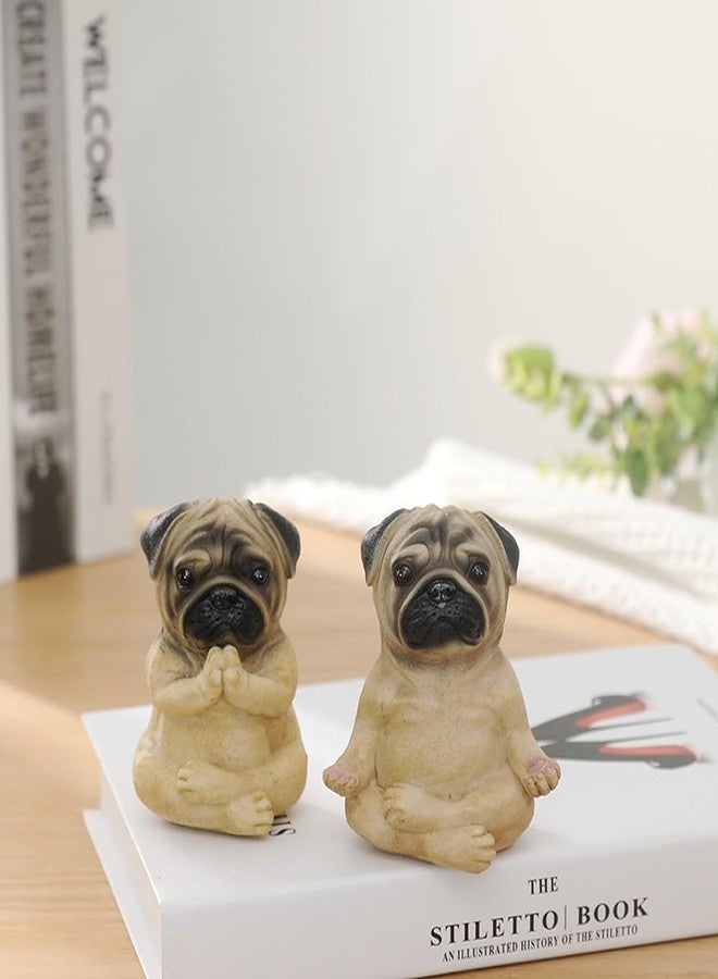 Rayberro 2 Pack Yoga Pug Sculptures Meditation Figurines, Fairy Garden Decor, Meditating Statues, Zen Yoga Pug Crafts Collectible Desktop Ornaments, Home Office Decoration Gift (Brown) - Image 4