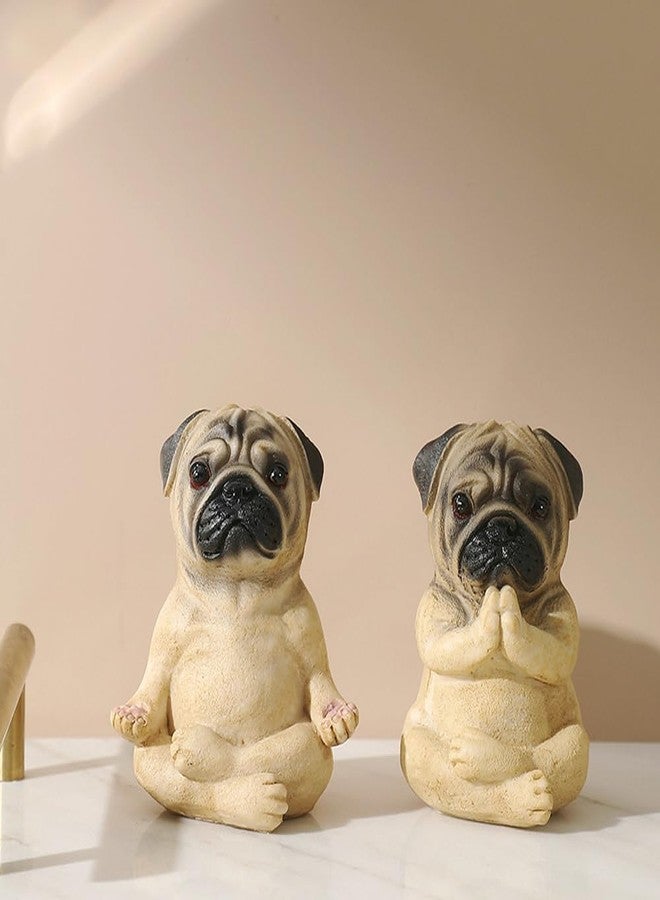 Rayberro 2 Pack Yoga Pug Sculptures Meditation Figurines, Fairy Garden Decor, Meditating Statues, Zen Yoga Pug Crafts Collectible Desktop Ornaments, Home Office Decoration Gift (Brown) - Image 3