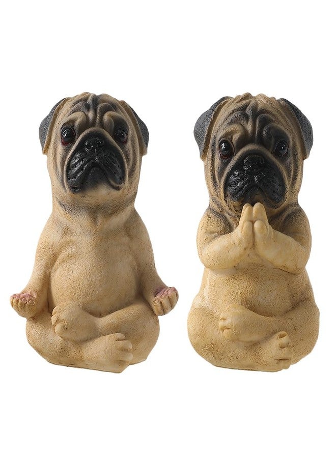 Rayberro 2 Pack Yoga Pug Sculptures Meditation Figurines, Fairy Garden Decor, Meditating Statues, Zen Yoga Pug Crafts Collectible Desktop Ornaments, Home Office Decoration Gift (Brown) - Image 1