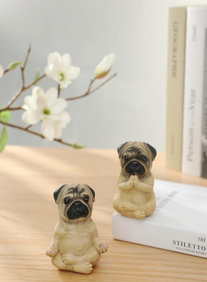Rayberro 2 Pack Yoga Pug Sculptures Meditation Figurines, Fairy Garden Decor, Meditating Statues, Zen Yoga Pug Crafts Collectible Desktop Ornaments, Home Office Decoration Gift (Brown) - Image 5