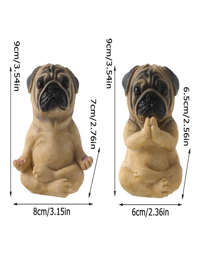 Rayberro 2 Pack Yoga Pug Sculptures Meditation Figurines, Fairy Garden Decor, Meditating Statues, Zen Yoga Pug Crafts Collectible Desktop Ornaments, Home Office Decoration Gift (Brown) - Image 2