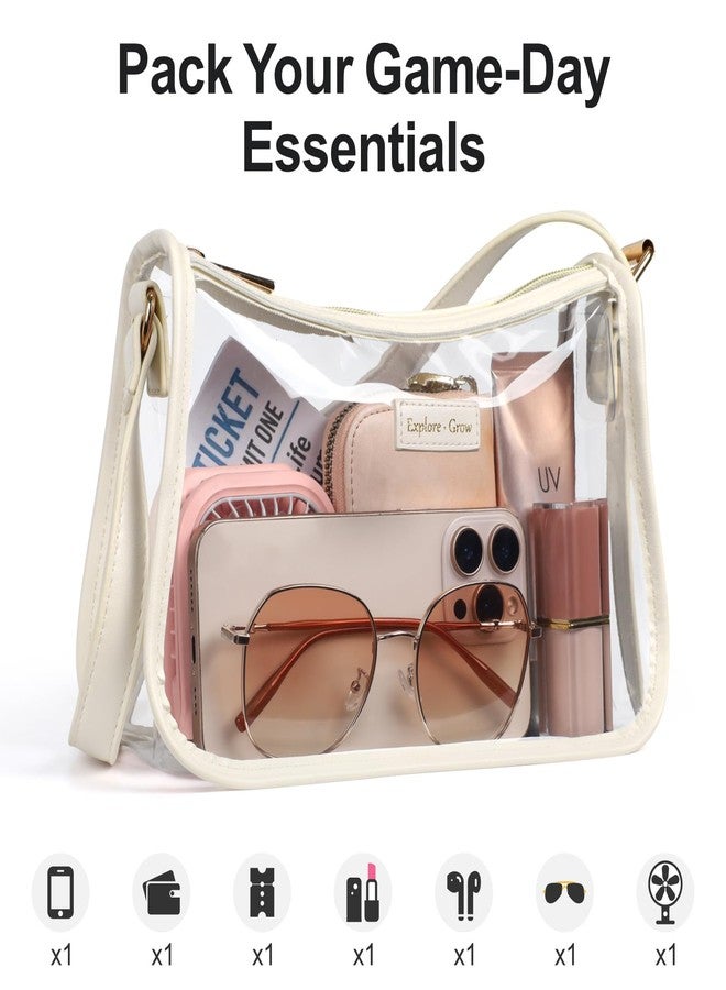 PACKISM Clear Shoulder Bag 9x6x3 - Clear Bag for Stadium Events for Women, PVC and Leather Handbag Transparent Bag with Adjustable Strap, Perfect for Sport Events Concert Game Day Daily, Beige - Image 4