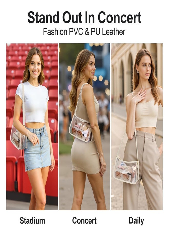 PACKISM Clear Shoulder Bag 9x6x3 - Clear Bag for Stadium Events for Women, PVC and Leather Handbag Transparent Bag with Adjustable Strap, Perfect for Sport Events Concert Game Day Daily, Beige - Image 5