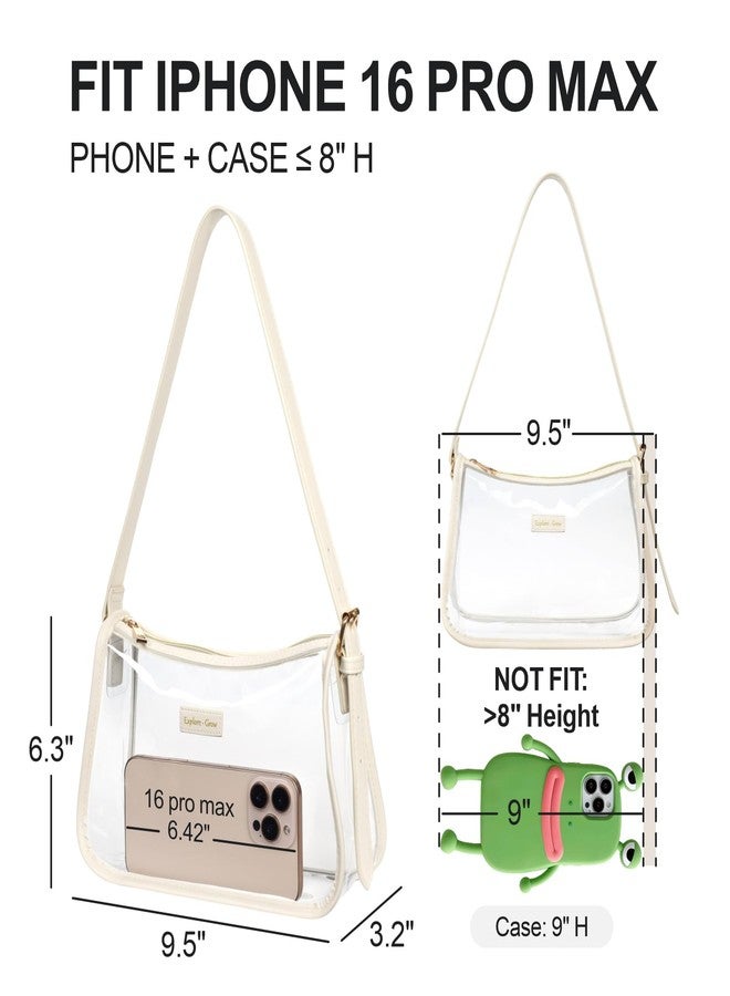 PACKISM Clear Shoulder Bag 9x6x3 - Clear Bag for Stadium Events for Women, PVC and Leather Handbag Transparent Bag with Adjustable Strap, Perfect for Sport Events Concert Game Day Daily, Beige - Image 3