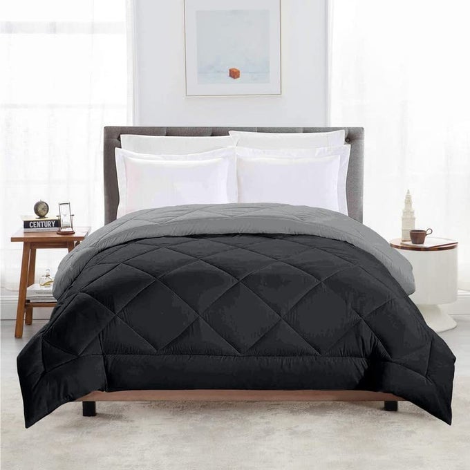 TUNDWALS MICROFIBER REVERSIBLE SOLID EXTRA COMFORT SOFT COMFORTERBLANKET DOUBLE BED 210 GSM QUILT BLACK GREY 1 PIECE