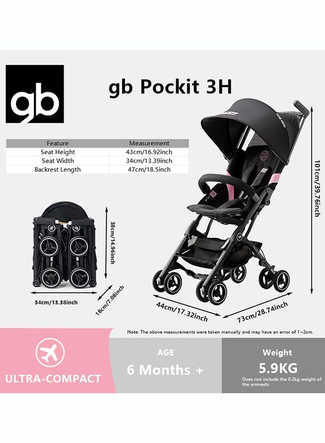 GB Pockit All-Terrain Travel Stroller Airplane Cabin for 22kg Weight Baby, Compact Lightwight Stroller for Toddler, Foldable Pushchair with Removable Canopy, Black&Gold - Image 2