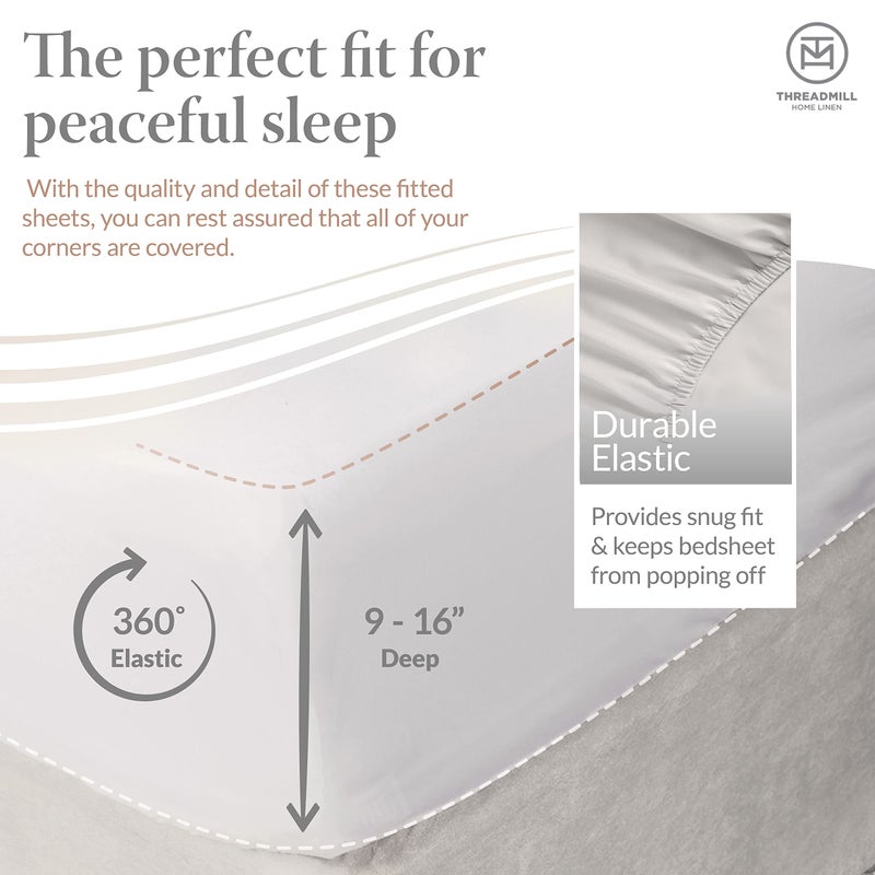 Threadmill Cotton Full Size Sheet Set| 100% Cotton Sheets for Full Size Bed | Solid Sateen Full Bed Sheets Set with 16â€ Elasticized Deep Pocket | Soft Breathable 4-Piece Cooling Sheet Set | White - Image 3