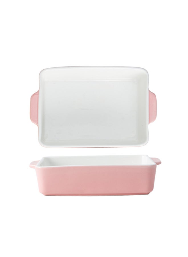 Binaural Ceramic Baking Plate Cheese Baked Rice Plate Household Dish Creative Internet Celebrity Tableware Special Bowl For Microwave Oven-Specifications:Pink Bakeware 1 - Image 1