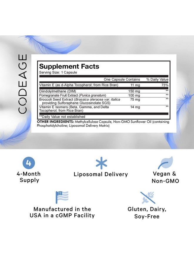 Codeage Liposomal Dim Supplement Sgs Pomegranate Broccoli Antioxidant Vitamin E Isomers Tocopherols Alpha Beta Gamma Delta Liposomal Diindolylmethane Dim Vitamins 4Month Supply 120 Capsules - Image 2