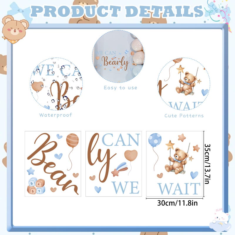 Wxiben Bearly Wait Wall Decal - Bear Sign Welcome Baby Shower Decorations, Removable Sticker for Balloon Arch Backdrop Decor, Gender Reveal Pregnancy Party Supplies - Image 2