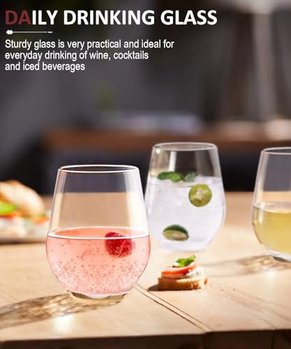 OJA Stemless Wine Glasses Set of 4, Red White Wine Glasses, No Stem, Clear, 15oz, Premium Crystal Sturdy Drinking Glass for Daily Use, Birthday, Wedding, Home Party, Anniversary, Shower Gift - Image 5