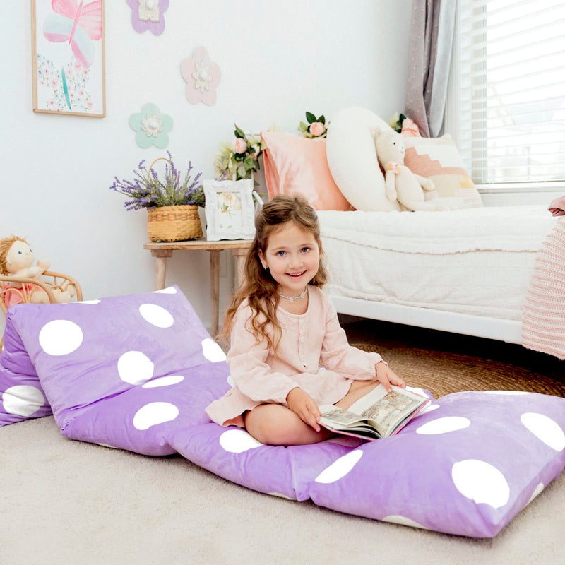 Butterfly Craze Floor Pillow Case Mattress Bed Lounger Cover Polka Purple Queen Size  Cozy Seating Solution for Kids  Adults Recliner Cushion for Reading TV Time Pillow Not Included