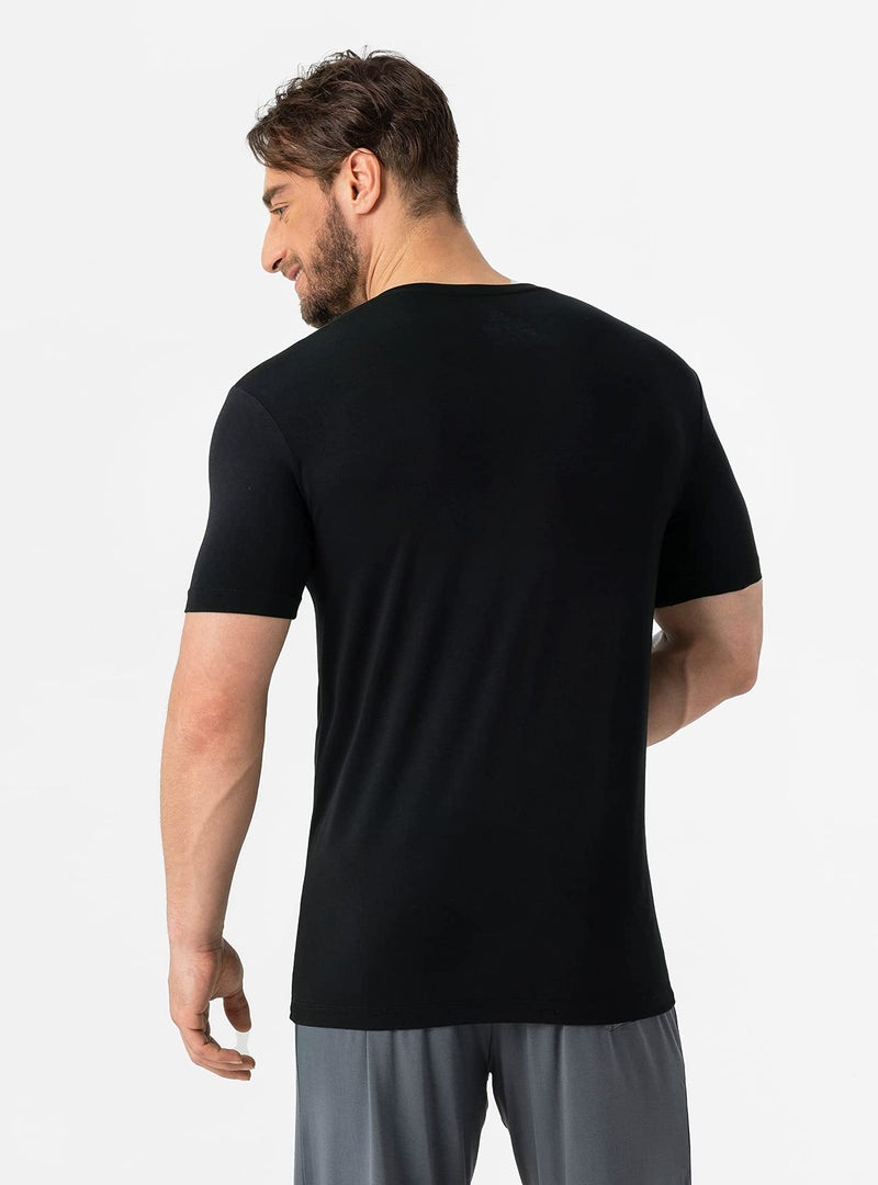 DAVID ARCHY Men's Undershirt Bamboo Rayon Moisture-Wicking Black T-Shirts Stretch V-Neck Tees for Men, 3-Pack (XL, Black) - Image 2