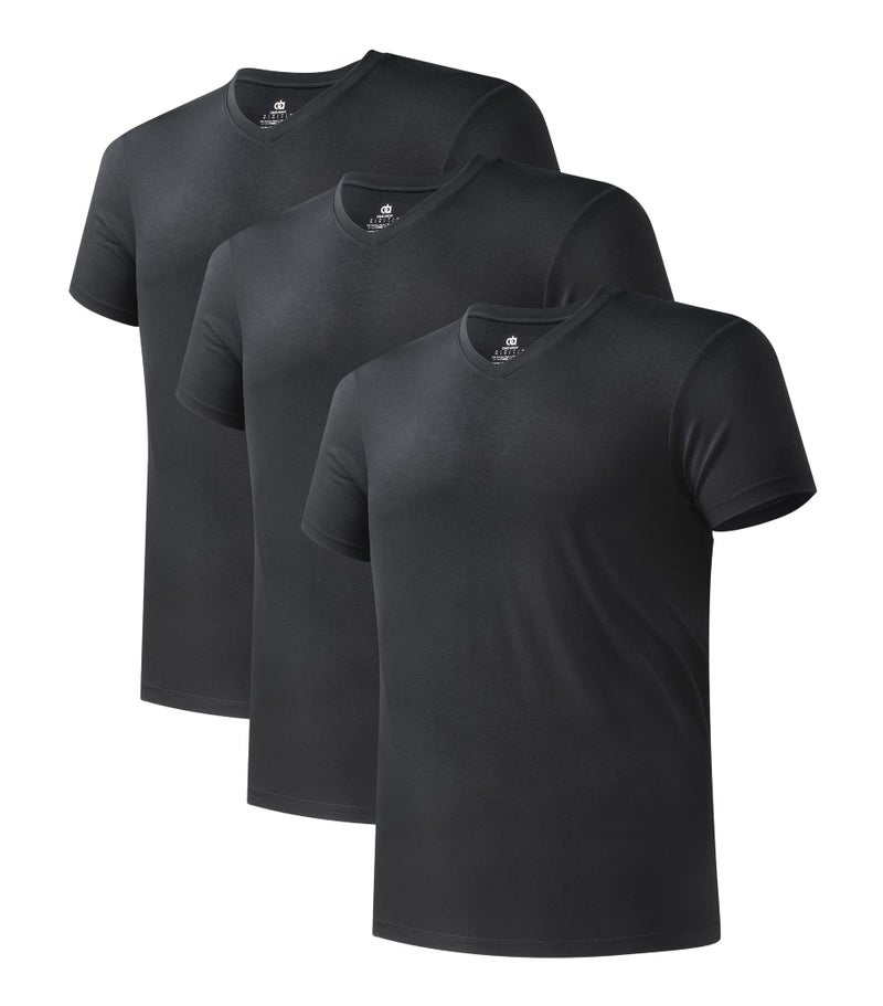 DAVID ARCHY Men's Undershirt Bamboo Rayon Moisture-Wicking Black T-Shirts Stretch V-Neck Tees for Men, 3-Pack (XL, Black) - Image 1