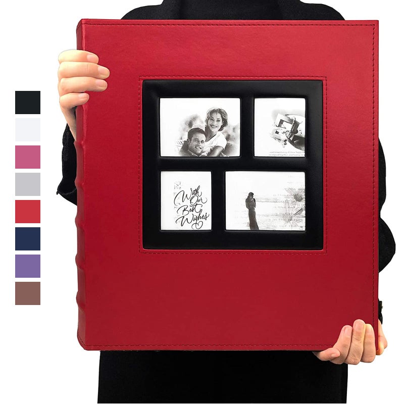 RECUTMS Photo Albums 4x6 Holds 600 Photos Black Pages Large Capacity Leather Cover Family Baby Photo Album Books Horizontal and Vertical Photos Red