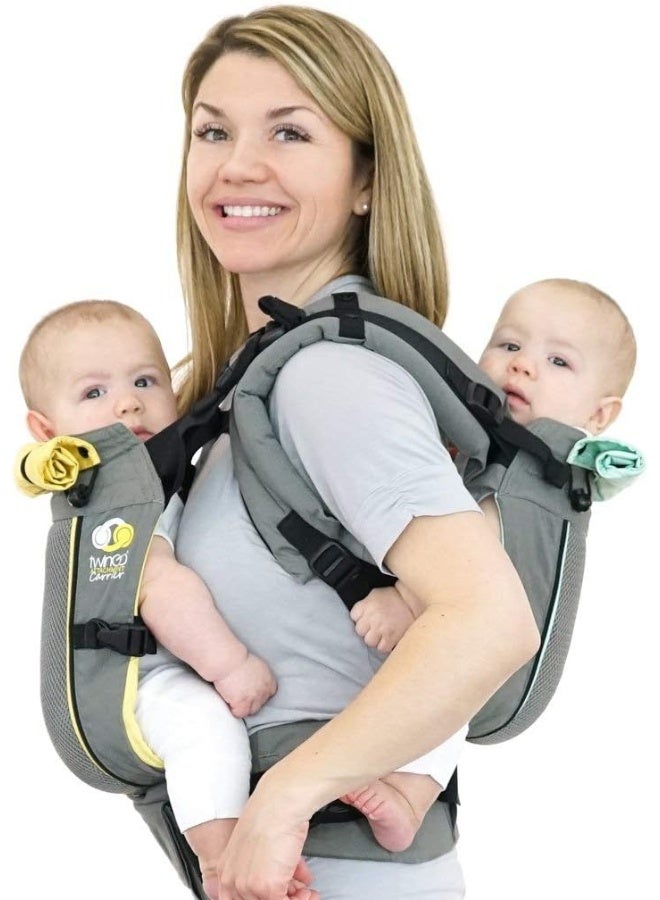 حمالة توين جو - طراز الهواء - رمادي بارد - رائعة لجميع الفصول - شبكة قابلة للتنفس - قابلة للتعديل بالكامل كحمالة مزدوجة أو حمالة فردية لطفلين