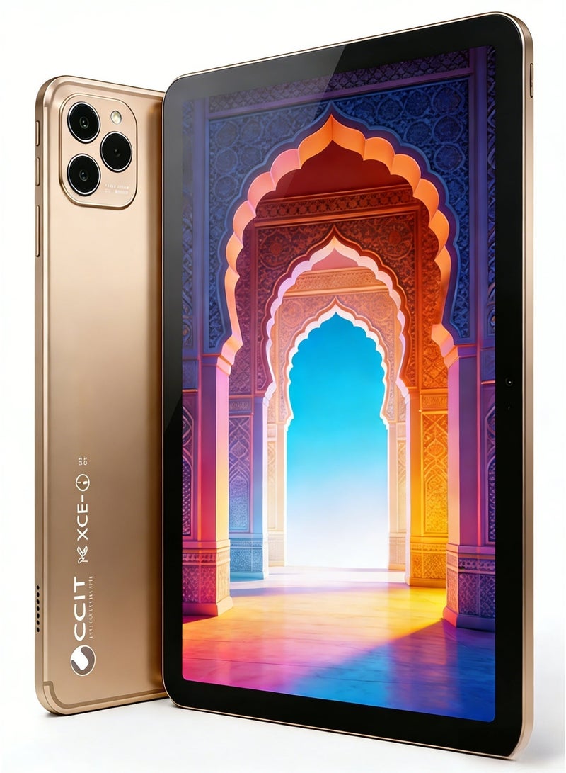 CCIT Tab 16Pro+ Tablet, 10.1 Inch, 16GB RAM, 1TB ROM, 5G WiFi, Dual SIM, Android 15, With Keyboard & Bluetooth Headset - Gold - Image 1