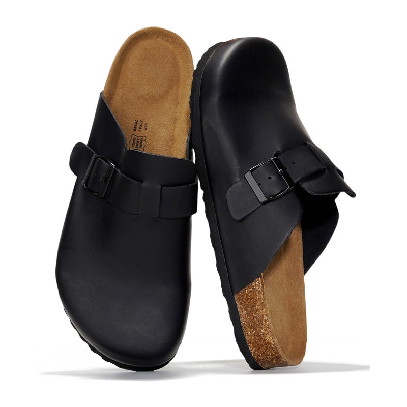 Project Cloud Mens Clogs - 100% Full Grain Genuine Leather Clogs for Men with Memory Foam Insole and Arch Support Natural Cork Footbed - Non Slip Mules Mens Slippers (Brooklyn, BLKDIS,12) - Image 1