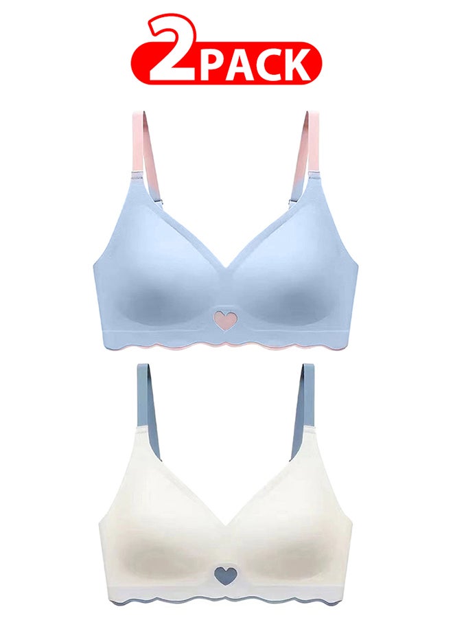 MARGOUN 2 Pack Women's XL Sports Bra Strong Support Seamless Lace Non-Slip Sports Bra Daily Wear Bra Without Underwire Classic Soft Bra for Yoga Sports Bustier White/Blue  - Image 1
