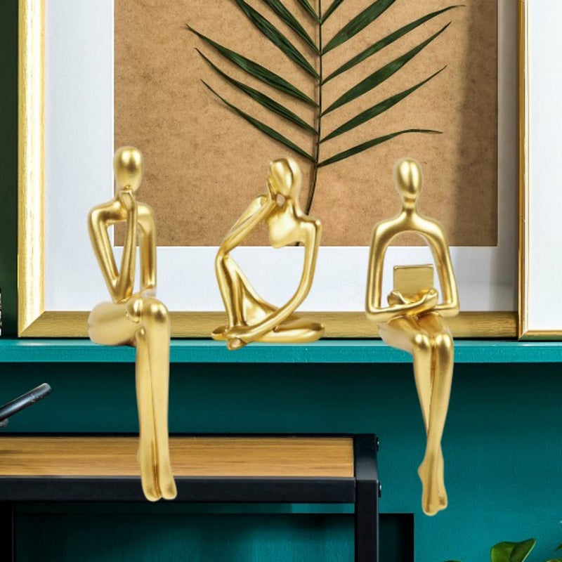 Prettidecor Gold Home Decor Thinker Statue Accents, Set of 3 Thinker Sculptures Office Decor Modern Abstract Resin Decoration on Shelf Table Desk for Living Room Office Bedroom (Small Gold) - Image 2