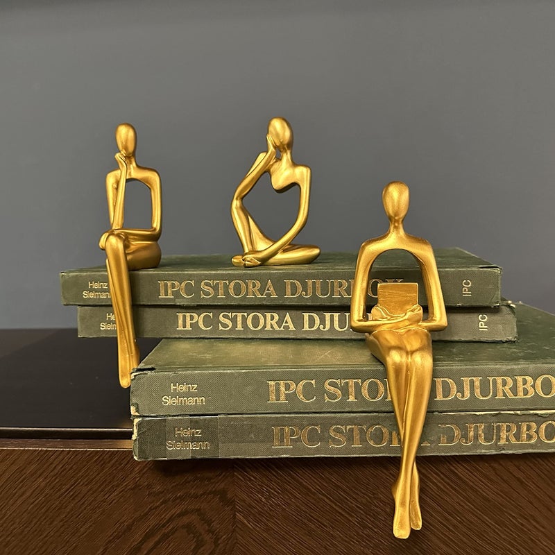 Prettidecor Gold Home Decor Thinker Statue Accents, Set of 3 Thinker Sculptures Office Decor Modern Abstract Resin Decoration on Shelf Table Desk for Living Room Office Bedroom (Small Gold) - Image 4