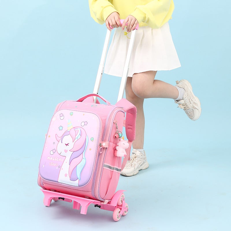 Cabuius 2023 New Unicorn Trolley Schoolbag Female Primary School Children Detachable Dual-Purpose Climbing Building - Image 5