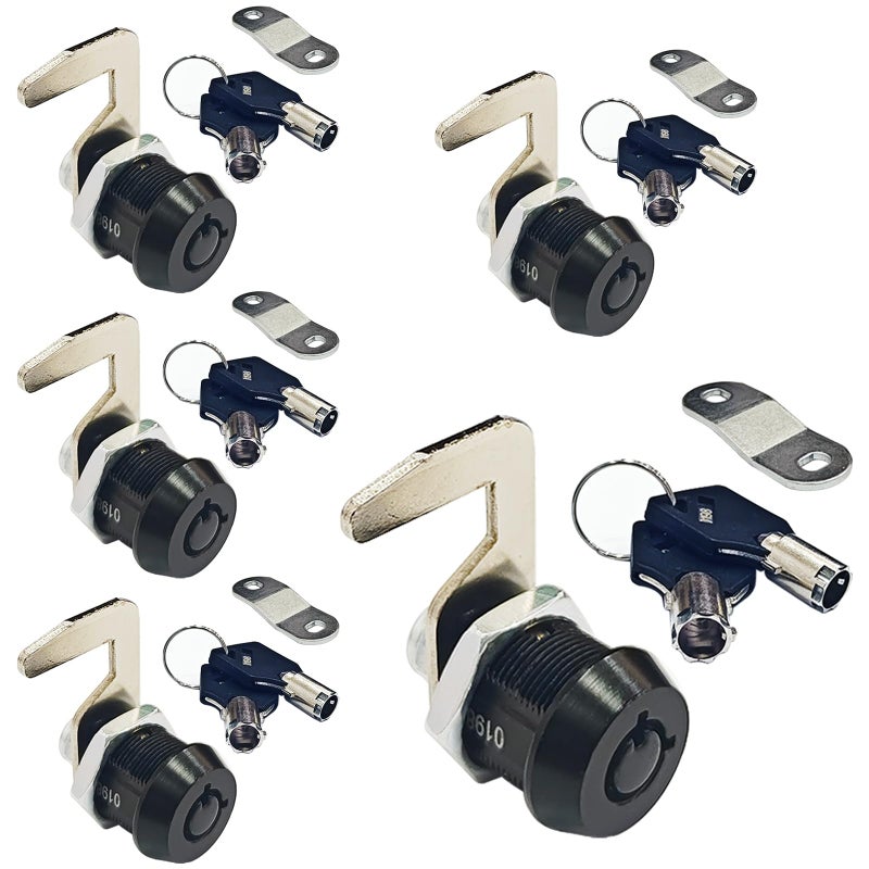 NIANNIAN 5 Pack Black Toolbox Locks with Keys 58 Inch Tubular Cam Lock Keyed Alike Zinc Alloy Cabinet Lock Hook Cam Drawers Locks 5 - Image 2