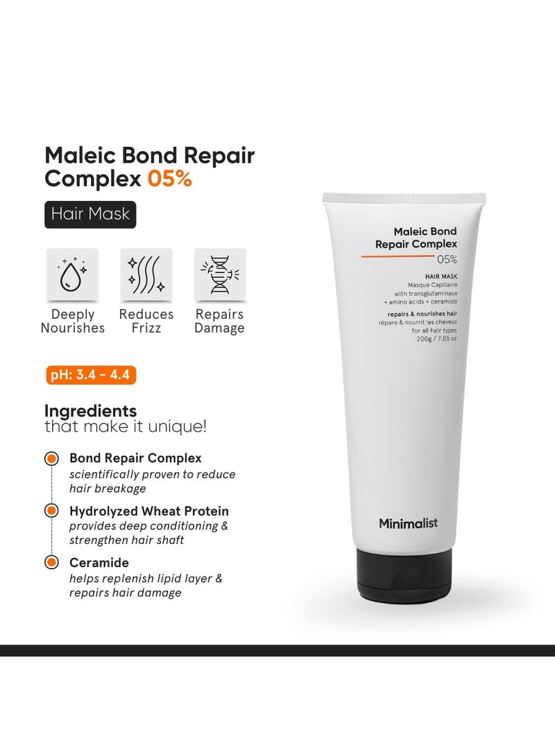 Minimalist Hair Mask For Frizzy Hair, Repairing Dry, Damaged & Dull Hair | Maleic Bond Repair Complex 05% with Transglutaminase, Amino Acids & Ceramides | For Damaged & Treated Hair | Controls Frizzy Hair | For Women & Men | 200 gm - Image 2