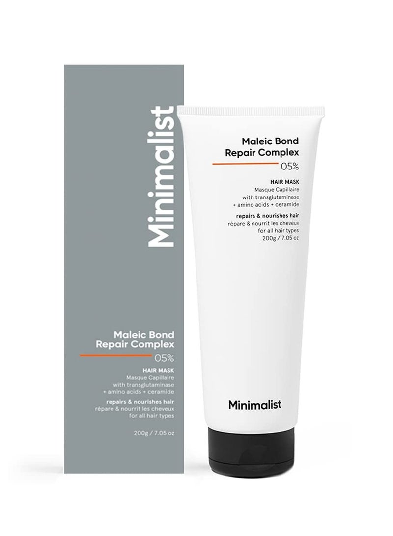 Minimalist Hair Mask For Frizzy Hair, Repairing Dry, Damaged & Dull Hair | Maleic Bond Repair Complex 05% with Transglutaminase, Amino Acids & Ceramides | For Damaged & Treated Hair | Controls Frizzy Hair | For Women & Men | 200 gm - Image 1