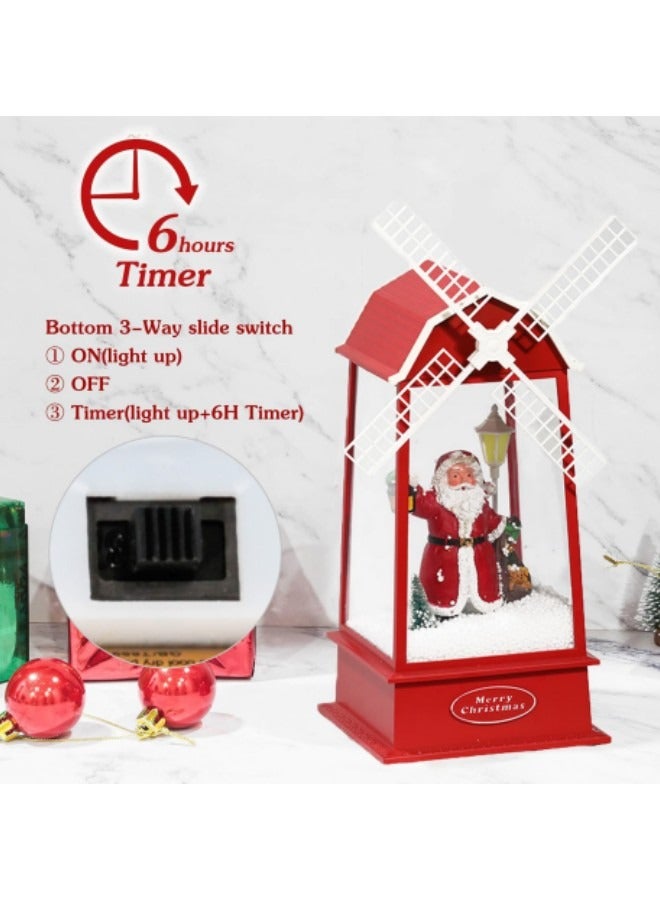 GGEROU Snow Globe Snowing Lantern Musical Boxs with Lights,Santa Claus Lantern with 8 Music Songs,Battery & USB Powered Light 6H Timer, Windmill - Image 2