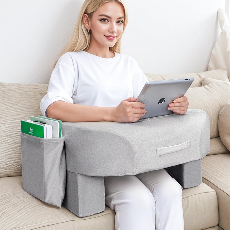 SONIQE Soft Reading Pillow - Arm Rest Lap Desk Pillow for Adult - Premium Foam Bed Rest Pillow for Reading Working Playing Game or Sitting in Bed Floor Sofa(Grey) - Image 1