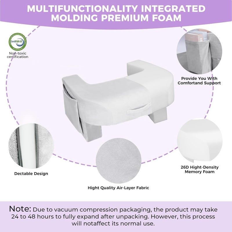 SONIQE Soft Reading Pillow - Arm Rest Lap Desk Pillow for Adult - Premium Foam Bed Rest Pillow for Reading Working Playing Game or Sitting in Bed Floor Sofa(Grey) - Image 5